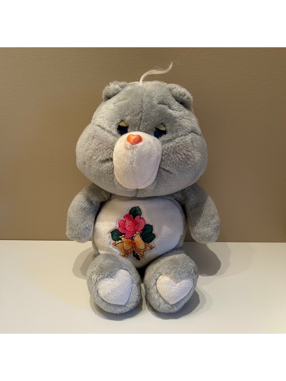Vintage Kenner 1983 Care Bears Grams Bear Grandma Flowers Grey 15" Plush 80s Toy